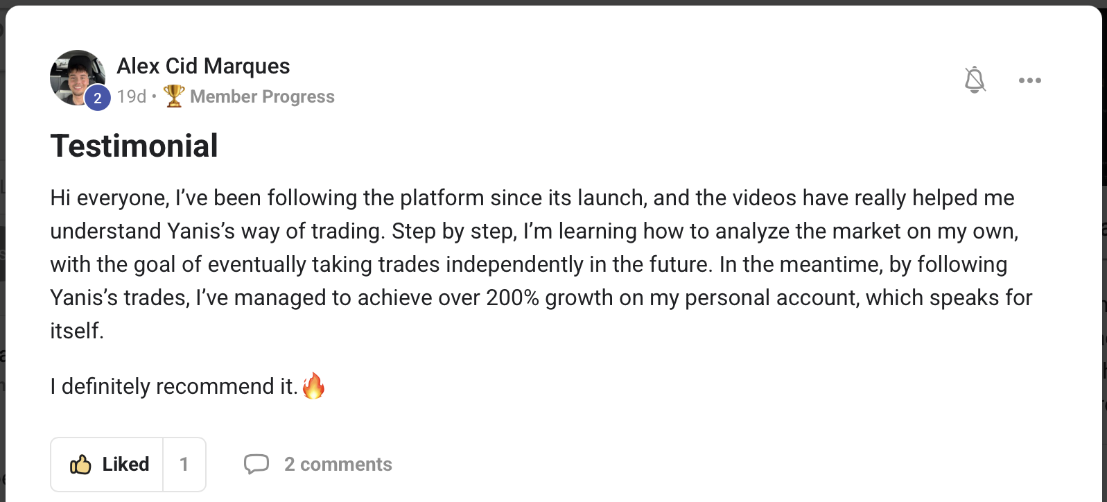 Alex — testimonial, June
